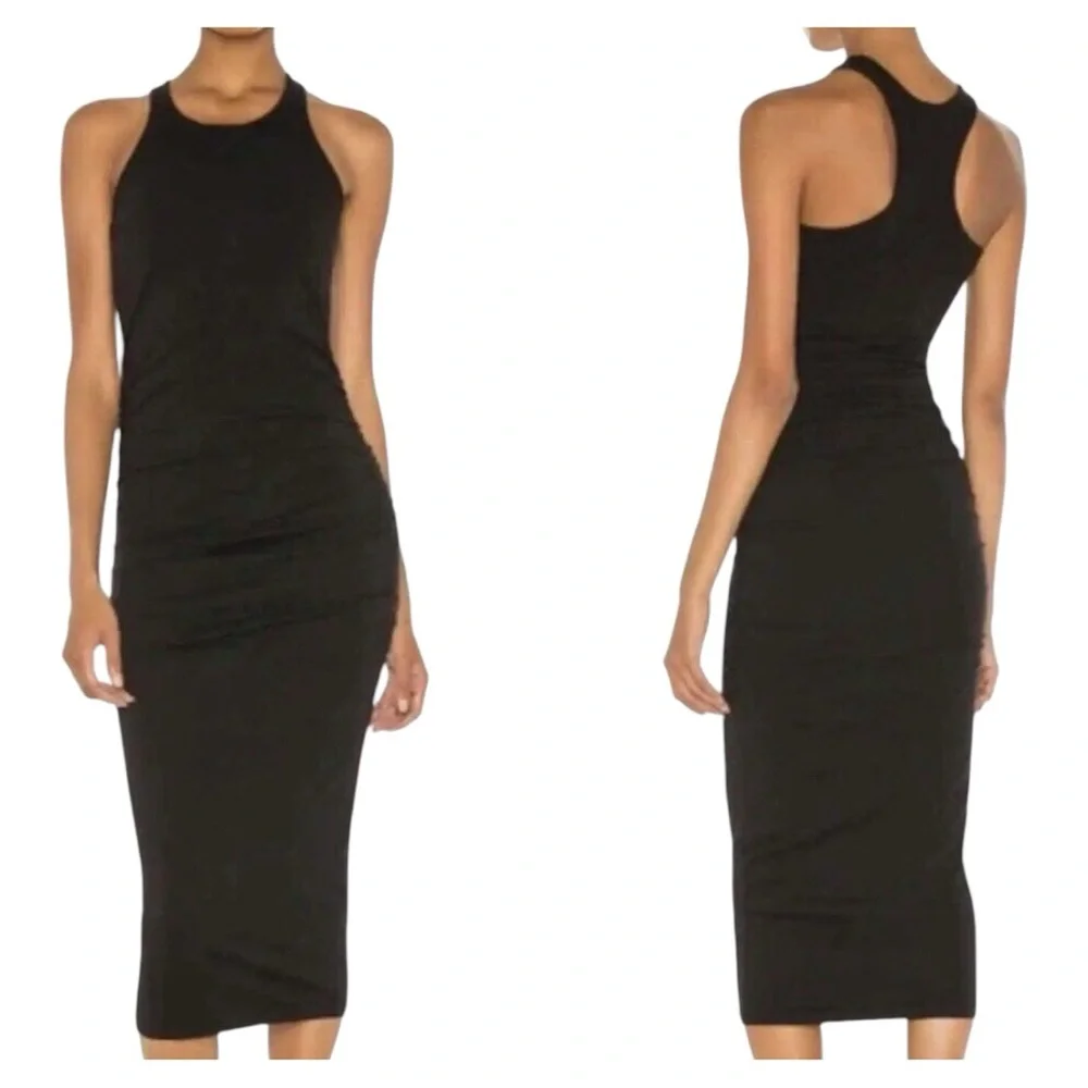 Michael Stars racerback ruched tank dress size M black NWT B-34 - Picture 1 of 4